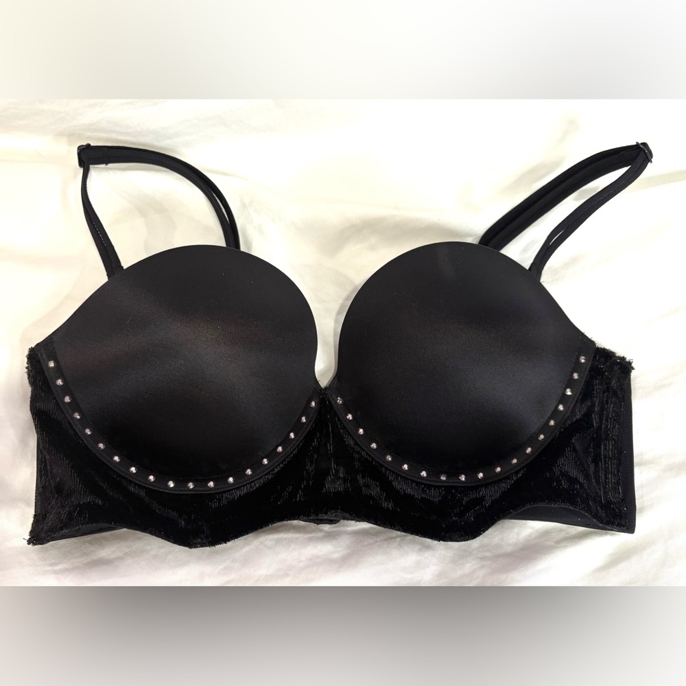 Victorias Secret Very Sexy Multi Way Black Velvet Rhinestone Bra 34B NWT